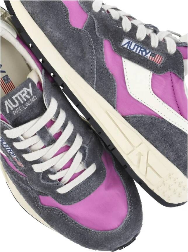 Autry Paarse Leren Sneakers met Suède Inzetstukken Multicolor Dames