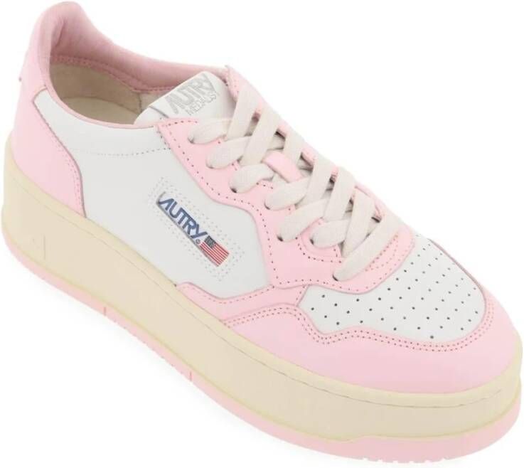 Autry Leren lage sneakers met geperforeerde neus Pink Dames