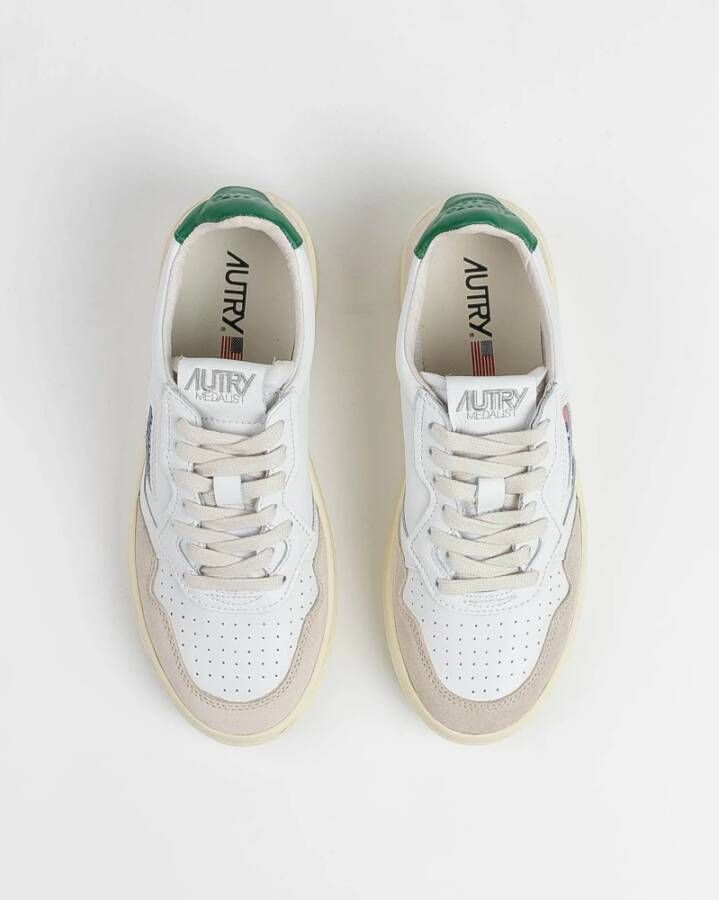 Autry Witte Leren Lage Sneakers met Groene Details Wit Dames