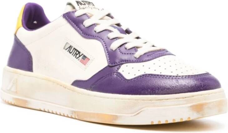 Autry Vintage Witte Sneakers Geel Paarse Rand Purple Heren