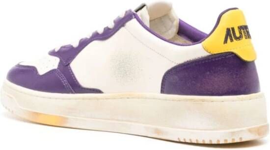 Autry Vintage Witte Sneakers Geel Paarse Rand Purple Heren