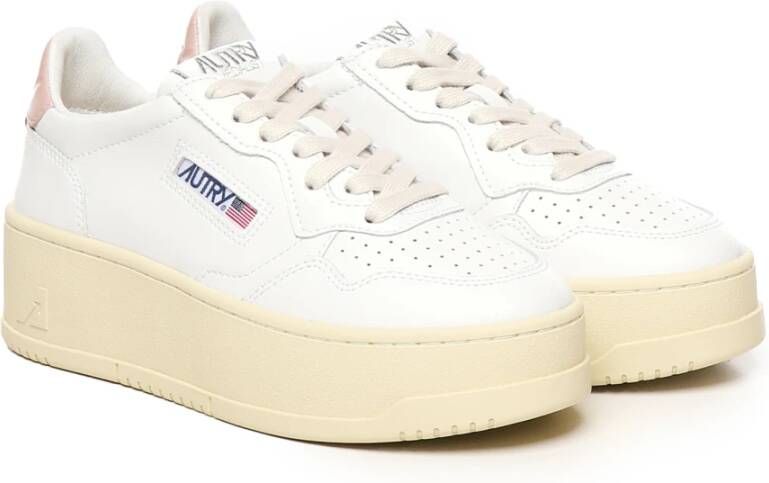 Autry Wit Roze Leren Sneakers Beige Dames