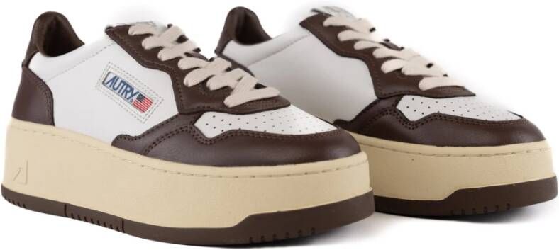 Autry Wit Kastanje Leren Platform Sneakers Brown Dames