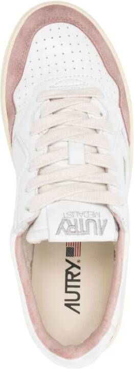 Autry Witte Leren Sneakers met Roze Suède Multicolor Dames