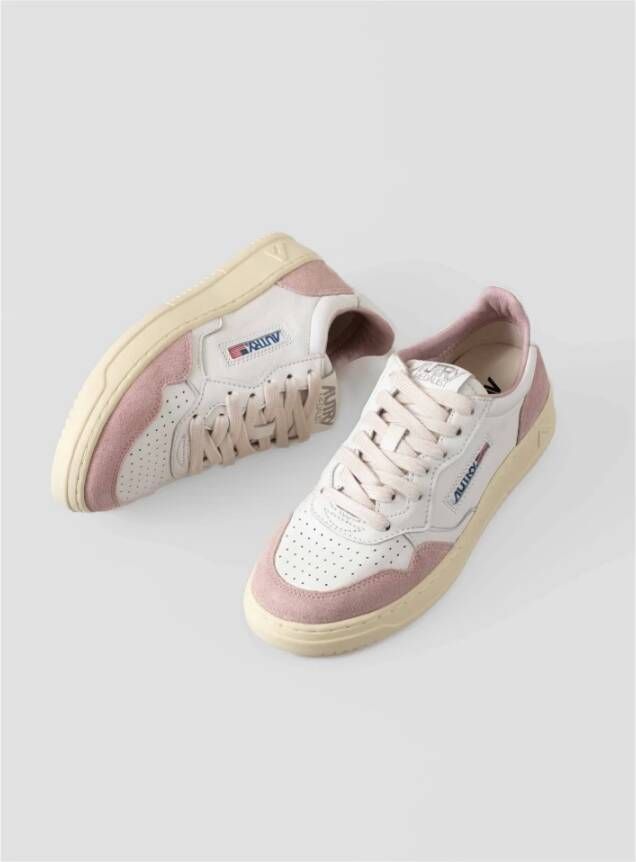 Autry Witte leren sneakers met roze suède White Dames