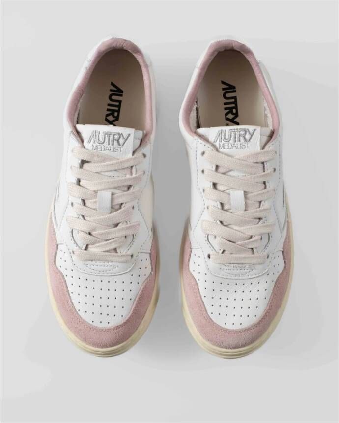 Autry Witte leren sneakers met roze suède White Dames