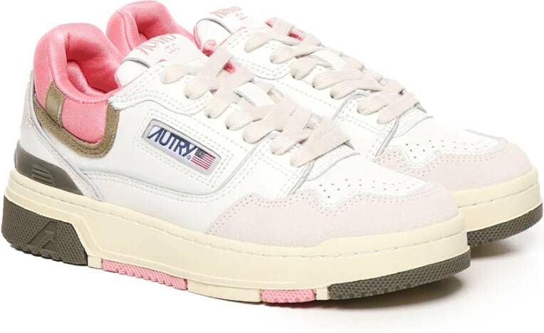 Autry Witte Roze Sneakers Leer Suède Mesh White Dames