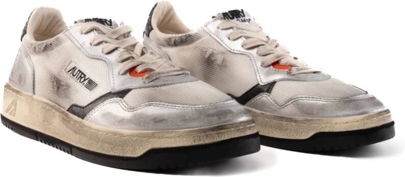 Autry Witte Sneakers Leer Stof Metallic Afwerking Gray Heren