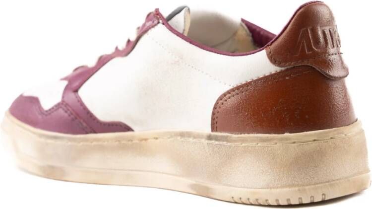 Autry Witte Paarse Leren Sneakers met Distressed Look Purple Dames