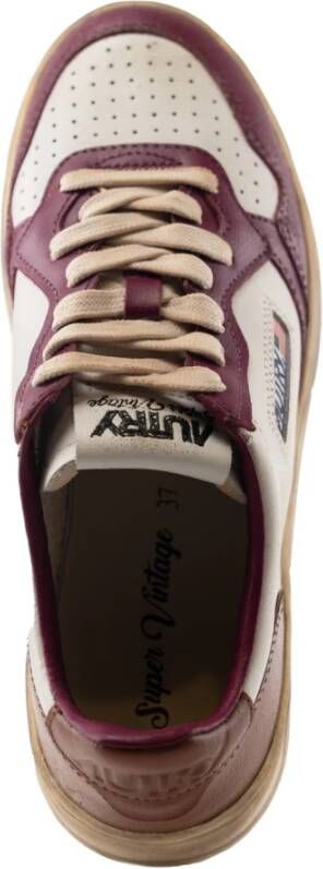 Autry Witte Paarse Leren Sneakers met Distressed Look Purple Dames