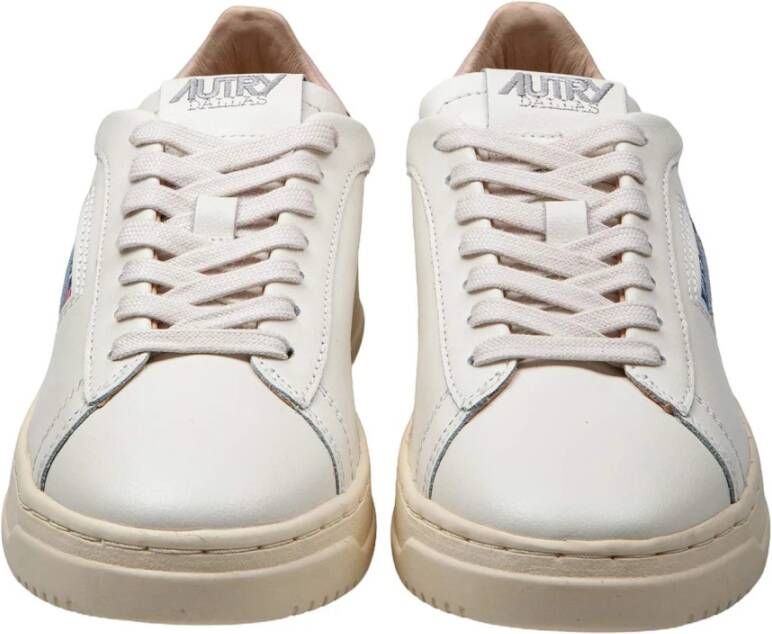 Autry Witte Roze Leren Sneakers met Stiksels White Dames