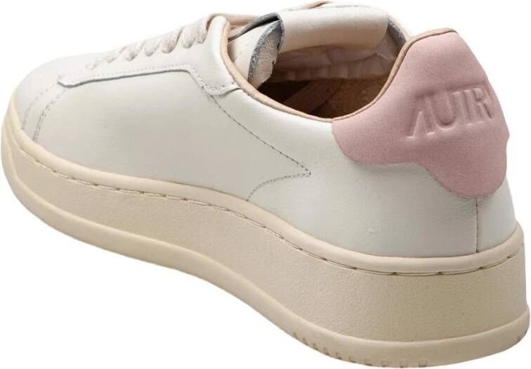 Autry Witte Roze Leren Sneakers met Stiksels White Dames