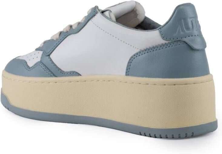 Autry Wit Zilver Blauw Medalist Platform Leren Sneakers Blue Dames