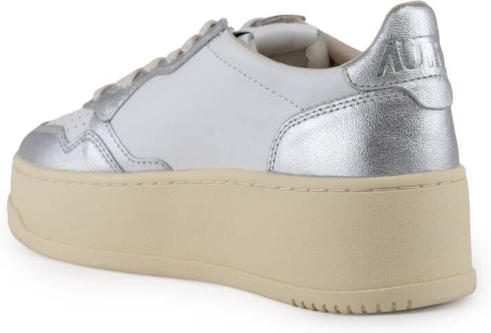 Autry Wit Zilver Medalist Platform Leren Sneakers White Dames