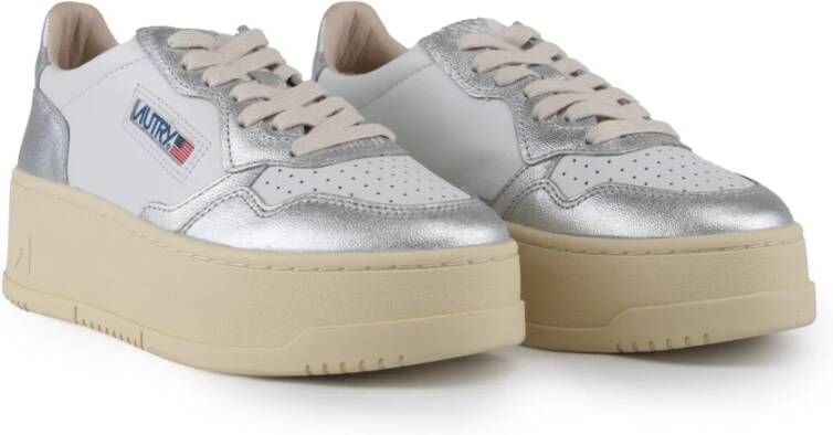 Autry Wit Zilver Medalist Platform Leren Sneakers White Dames