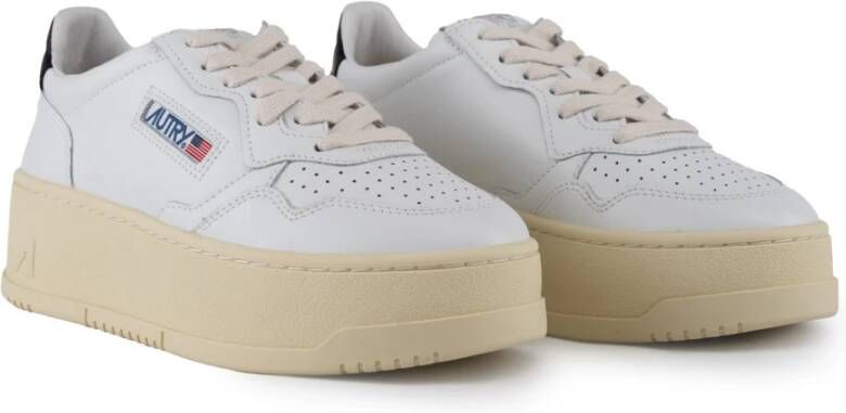 Autry Wit zwarte leren sneakers met platform White Dames