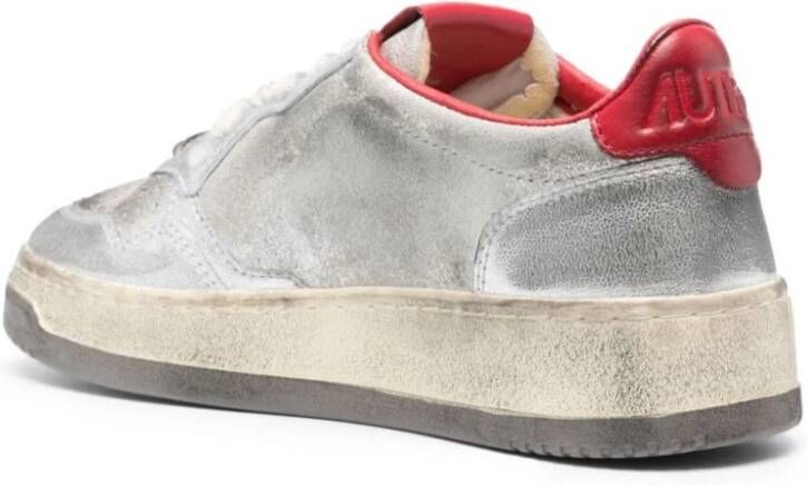 Autry Zilver-tone Sneakers met Rode Accenten Gray Dames