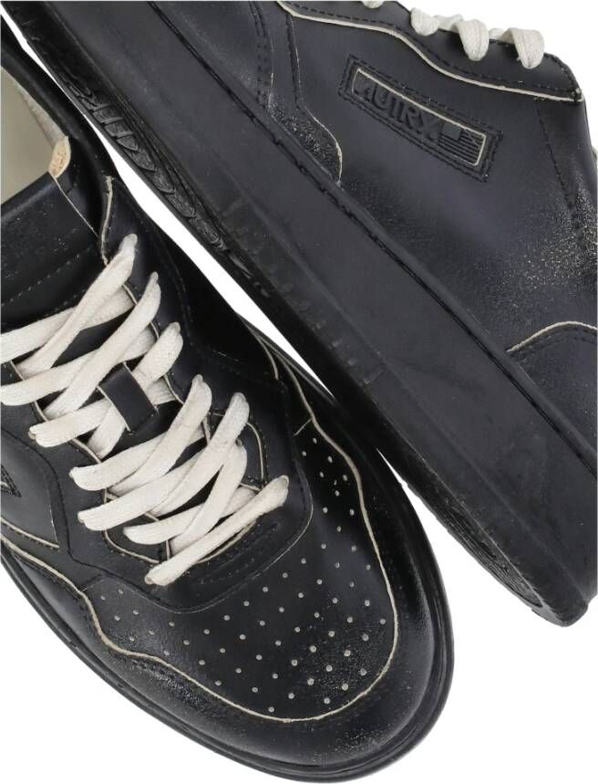 Autry Zwarte Leren Sneakers Ronde Neus Black Heren