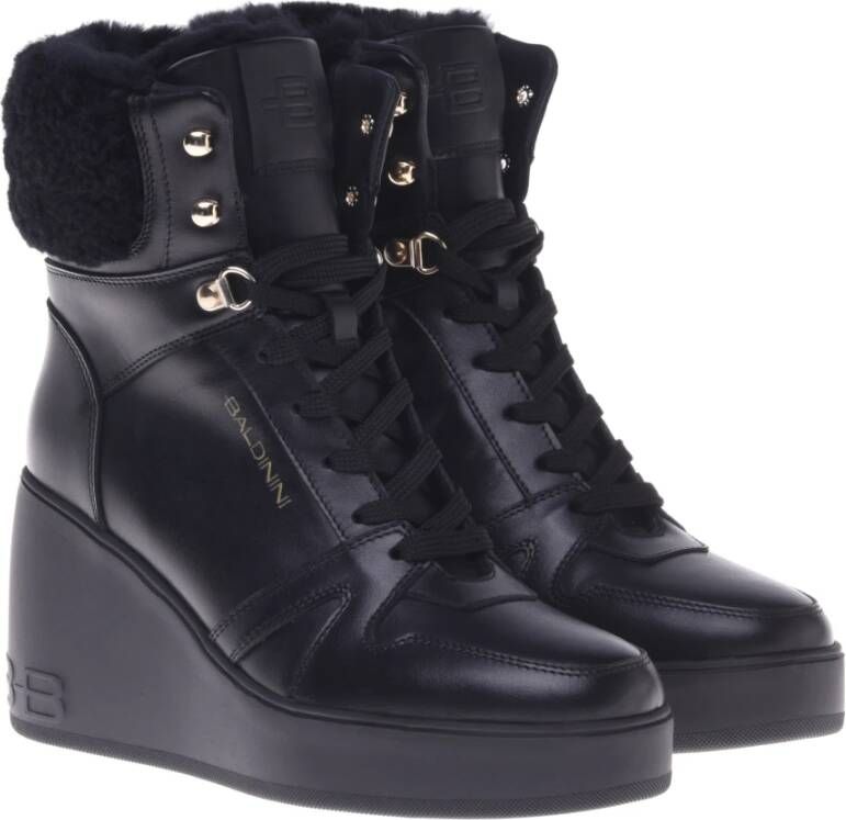 Baldinini Ankle boots in black leather and sheepskin Black Dames