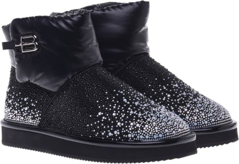 Baldinini Ankle boots in black nylon and leather suede with rhinestones Black Dames