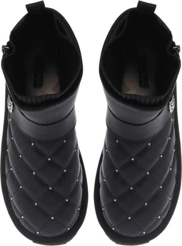 Baldinini Ankle boots in black quilted leather and nylon with studs Black Dames