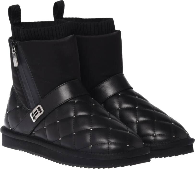 Baldinini Ankle boots in black quilted leather and nylon with studs Black Dames