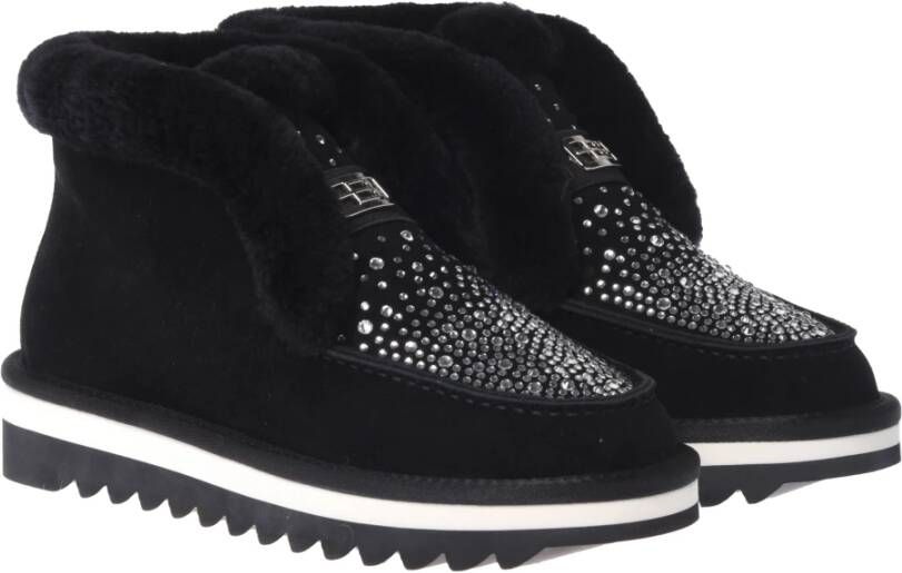 Baldinini Ankle boots in black suede and sheepskin with rhinestones Black Dames