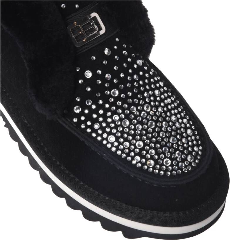 Baldinini Ankle boots in black suede and sheepskin with rhinestones Black Dames