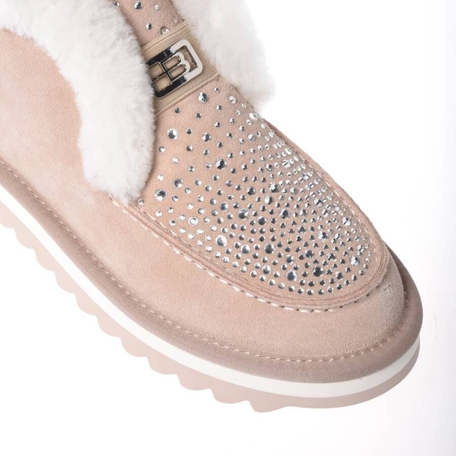 Baldinini Ankle boots in nude suede and sheepskin with rhinestones Pink Dames