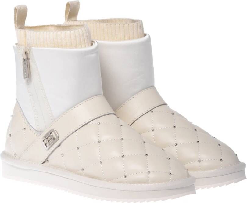 Baldinini Ankle boots in vanilla quilted leather and nylon with studs Beige Dames