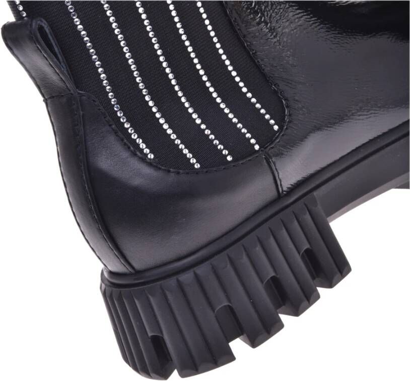 Baldinini Black Combat boots in naplak and elastic with rhinestones Black Dames