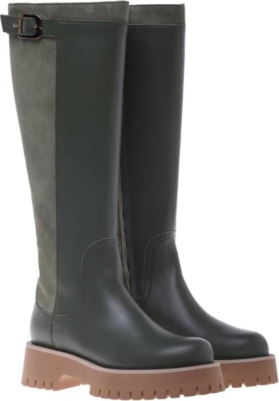 Baldinini Boots in olive leather and suede Green Dames