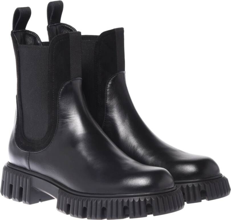 Baldinini Combat boots in black leather and elastic Black Dames