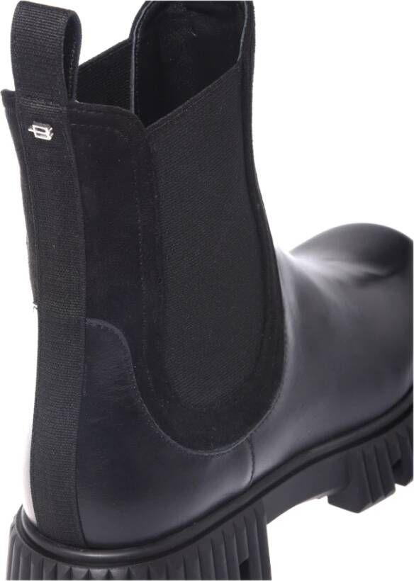 Baldinini Combat boots in black leather and elastic Black Dames