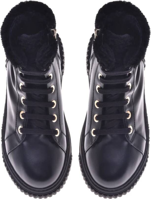 Baldinini Combat boots in black leather and sheepskin Black Dames