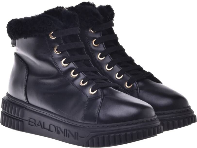 Baldinini Combat boots in black leather and sheepskin Black Dames