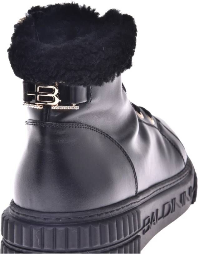 Baldinini Combat boots in black leather and sheepskin Black Dames