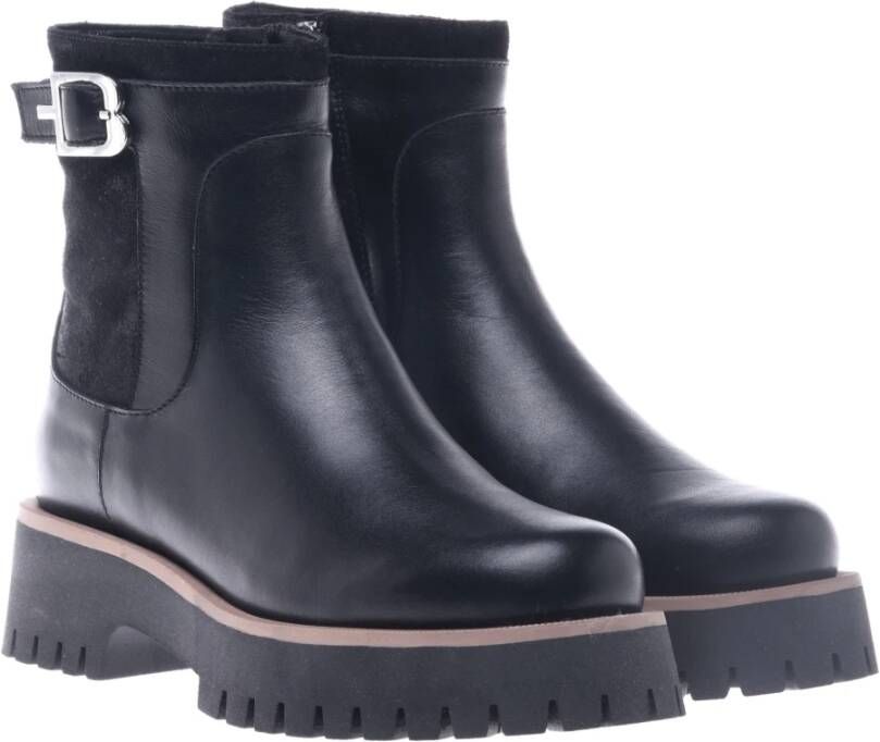 Baldinini Combat boots in black leather and suede Black Dames