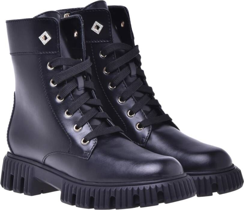 Baldinini Combat boots in black leather Black Dames