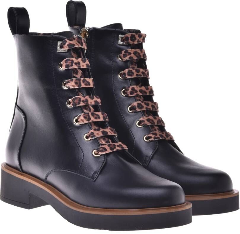 Baldinini Combat boots in black leather Black Dames