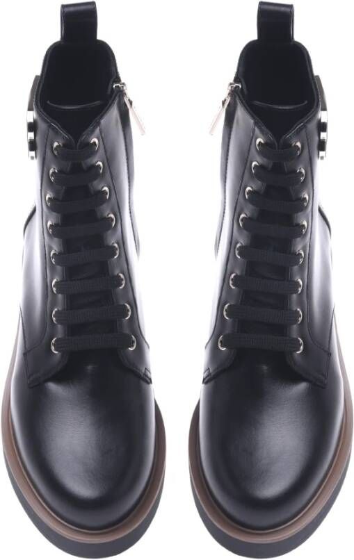 Baldinini Combat boots in black leather Black Dames