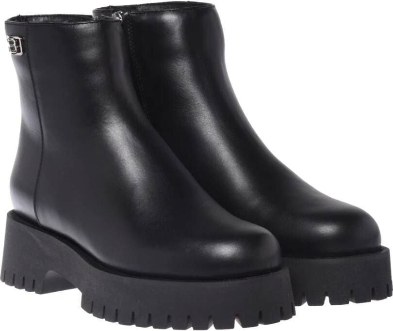 Baldinini Combat boots in black leather Black Dames