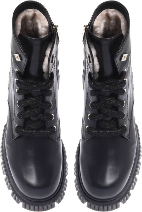 Baldinini Combat boots in black leather Black Dames