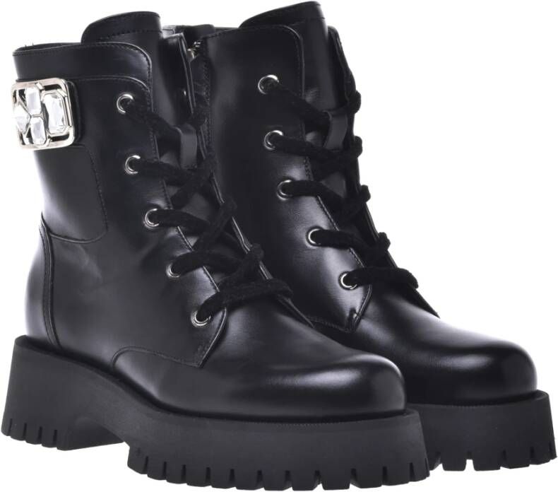 Baldinini Combat boots in black leather Black Dames