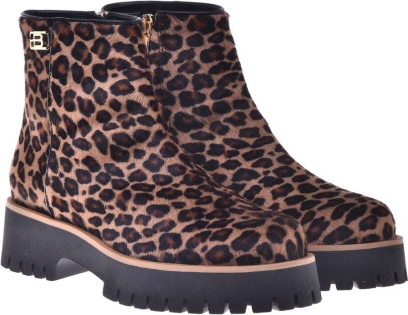 Baldinini Combat boots in leopard-print pony skin Multicolor Dames