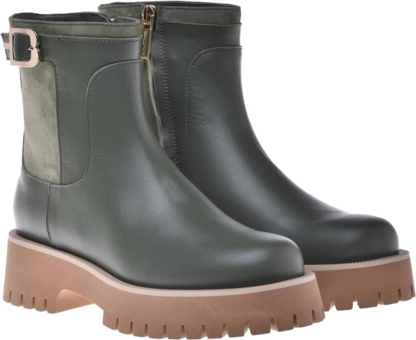 Baldinini Combat boots in olive leather and suede Green Dames