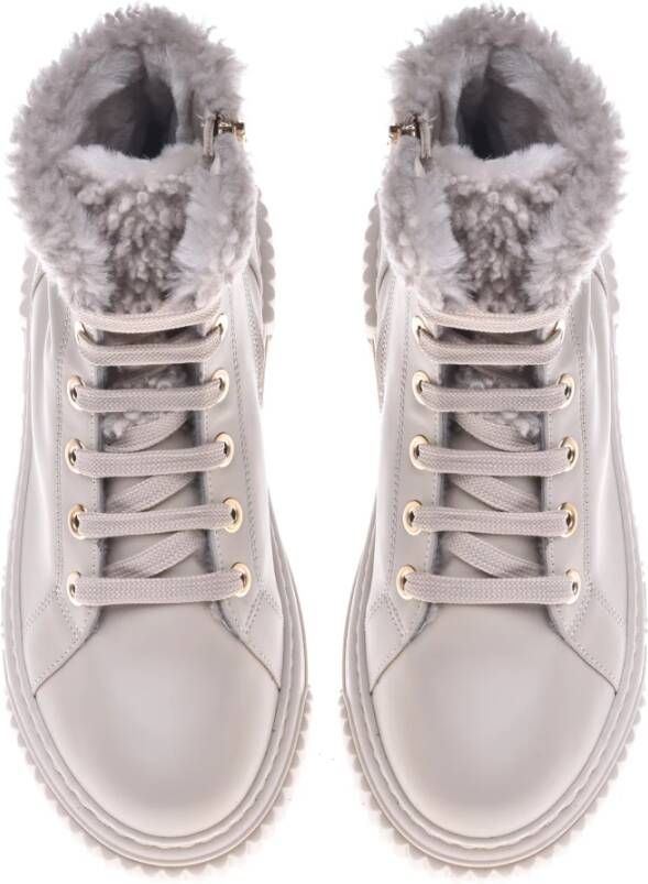 Baldinini Combat boots in vanilla leather and sheepskin Beige Dames