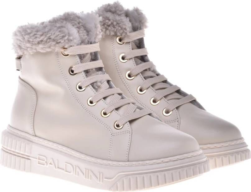 Baldinini Combat boots in vanilla leather and sheepskin Beige Dames