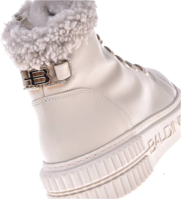 Baldinini Combat boots in vanilla leather and sheepskin Beige Dames