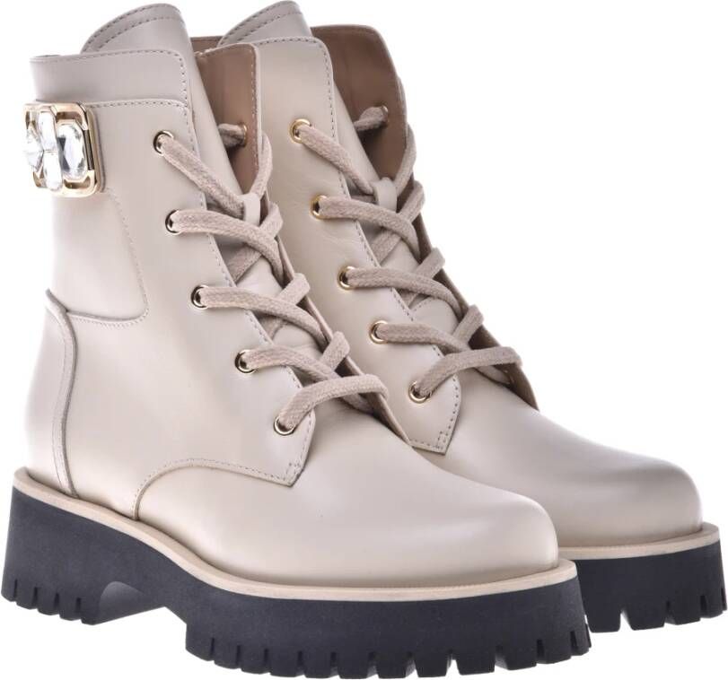 Baldinini Combat boots in vanilla leather Beige Dames